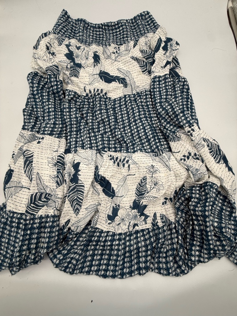 Cottagecore farmhouse Tiered Smocked A-Line Maxi Skirt - Navy Floral